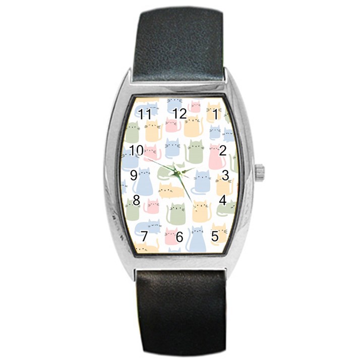 Cute-cat-colorful-cartoon-doodle-seamless-pattern Barrel Style Metal Watch