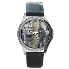 Men Taking Photos Of Greek Goddess Round Metal Watch by dflcprintsclothing