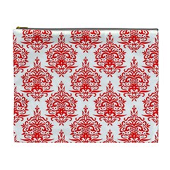 White And Red Ornament Damask Vintage Cosmetic Bag (xl) by ConteMonfrey