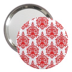 White And Red Ornament Damask Vintage 3  Handbag Mirrors by ConteMonfrey