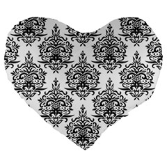 Black And White Ornament Damask Vintage Large 19  Premium Heart Shape Cushions by ConteMonfrey