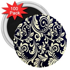 Blue Floral Tribal 3  Magnets (100 Pack) by ConteMonfrey