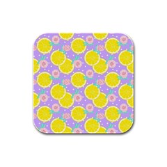 Purple Lemons  Rubber Square Coaster (4 Pack)