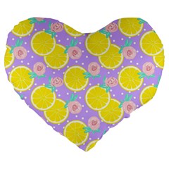 Purple Lemons  Large 19  Premium Heart Shape Cushions by ConteMonfrey