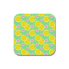 Green Lemons Rubber Square Coaster (4 Pack)