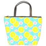 Blue neon lemons Bucket Bag Front