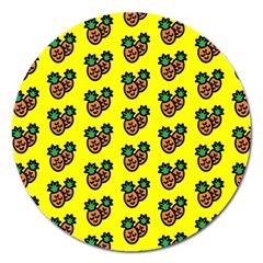 Yellow Background Pineapples Magnet 5  (round)