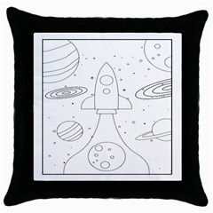 Going To Space - Cute Starship Doodle  Throw Pillow Case (black) by ConteMonfrey