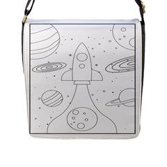 Going To Space - Cute Starship Doodle  Flap Closure Messenger Bag (l) by ConteMonfrey