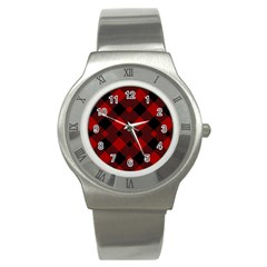 Red Diagonal Plaid Big Stainless Steel Watch by ConteMonfrey