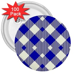 Blue Diagonal Plaids  3  Buttons (100 Pack)  by ConteMonfrey