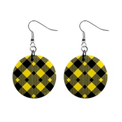 Yellow Diagonal Plaids Mini Button Earrings by ConteMonfrey