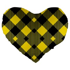 Yellow Diagonal Plaids Large 19  Premium Heart Shape Cushions by ConteMonfrey