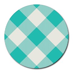 Blue Turquoise Diagonal Plaids Round Mousepad by ConteMonfrey