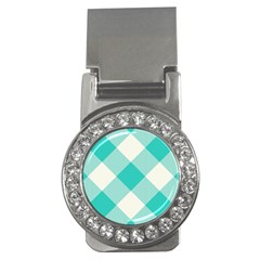 Blue Turquoise Diagonal Plaids Money Clips (cz)  by ConteMonfrey