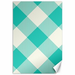 Blue Turquoise Diagonal Plaids Canvas 12  X 18  by ConteMonfrey