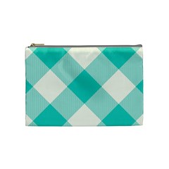 Blue Turquoise Diagonal Plaids Cosmetic Bag (medium) by ConteMonfrey