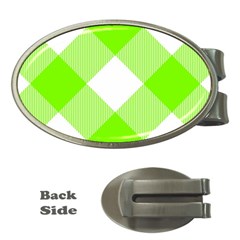 Neon Green And White Plaids Money Clips (oval)  by ConteMonfrey