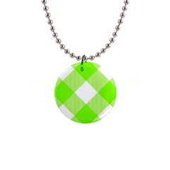Neon Green And White Plaids 1  Button Necklace by ConteMonfrey