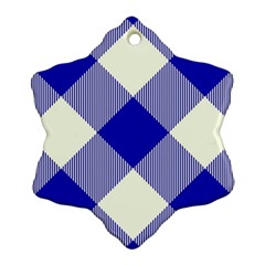 Blue And White Diagonal Plaids Snowflake Ornament (two Sides) by ConteMonfrey