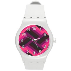 Background Pattern Texture Design Round Plastic Sport Watch (m)