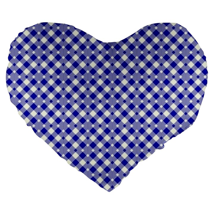 Blue Small diagonal Plaids   Large 19  Premium Heart Shape Cushions