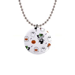Halloween Jack O Lantern Vector 1  Button Necklace by Ravend