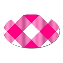 Pink And White Diagonal Plaids Oval Magnet by ConteMonfrey