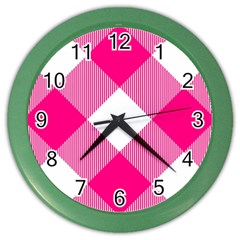 Pink And White Diagonal Plaids Color Wall Clock by ConteMonfrey