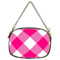 Pink And White Diagonal Plaids Chain Purse (two Sides) by ConteMonfrey