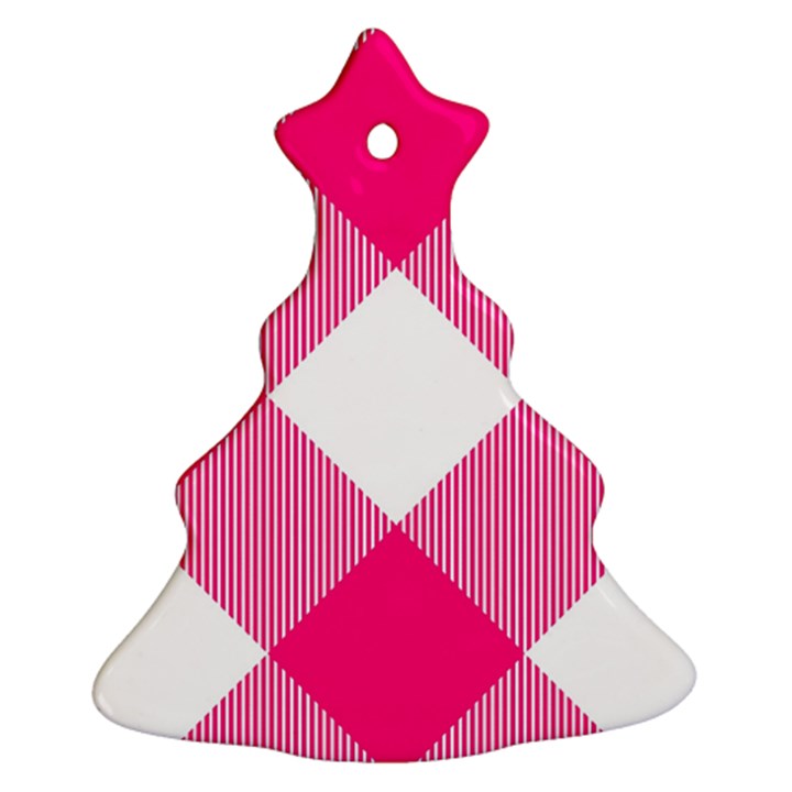 Pink and white diagonal plaids Christmas Tree Ornament (Two Sides)