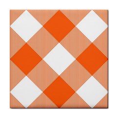 Orange And White Diagonal Plaids Tile Coaster by ConteMonfrey