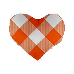 Orange And White Diagonal Plaids Standard 16  Premium Heart Shape Cushions by ConteMonfrey