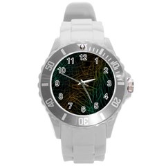 Background Pattern Texture Design Round Plastic Sport Watch (l)