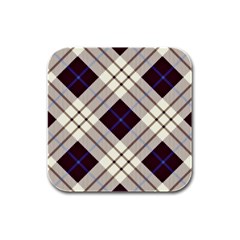 Blue, Purple And White Diagonal Plaids Rubber Square Coaster (4 Pack)