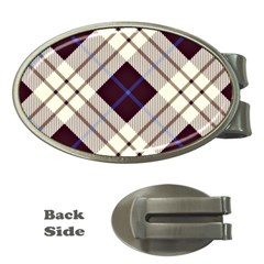 Blue, Purple And White Diagonal Plaids Money Clips (oval)  by ConteMonfrey