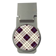 Blue, Purple And White Diagonal Plaids Money Clips (round)  by ConteMonfrey