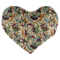 Wallpaper Floral Pattern Large 19  Premium Flano Heart Shape Cushions by Ravend