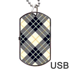 Black, Yellow And White Diagonal Plaids Dog Tag Usb Flash (one Side) by ConteMonfrey