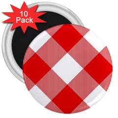 Red And White Diagonal Plaids 3  Magnets (10 Pack)  by ConteMonfrey
