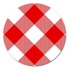 Red And White Diagonal Plaids Magnet 5  (round) by ConteMonfrey