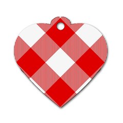 Red And White Diagonal Plaids Dog Tag Heart (two Sides) by ConteMonfrey