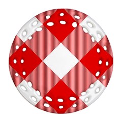 Red And White Diagonal Plaids Ornament (round Filigree) by ConteMonfrey