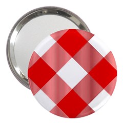 Red And White Diagonal Plaids 3  Handbag Mirrors by ConteMonfrey