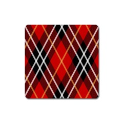 Black, Red, White Diagonal Plaids Square Magnet by ConteMonfrey