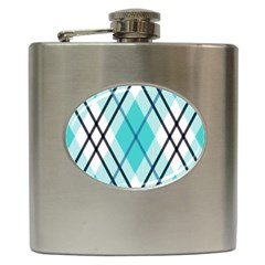 Ice Blue Diagonal Plaids Hip Flask (6 Oz)