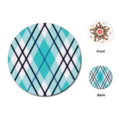 Ice blue diagonal plaids Playing Cards Single Design (Round)