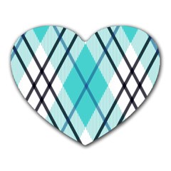 Ice Blue Diagonal Plaids Heart Mousepad by ConteMonfrey