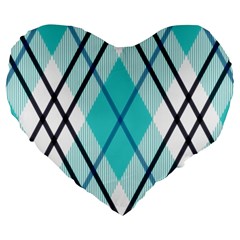 Ice Blue Diagonal Plaids Large 19  Premium Heart Shape Cushions by ConteMonfrey