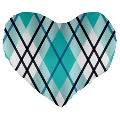 Ice Blue Diagonal Plaids Large 19  Premium Flano Heart Shape Cushions by ConteMonfrey